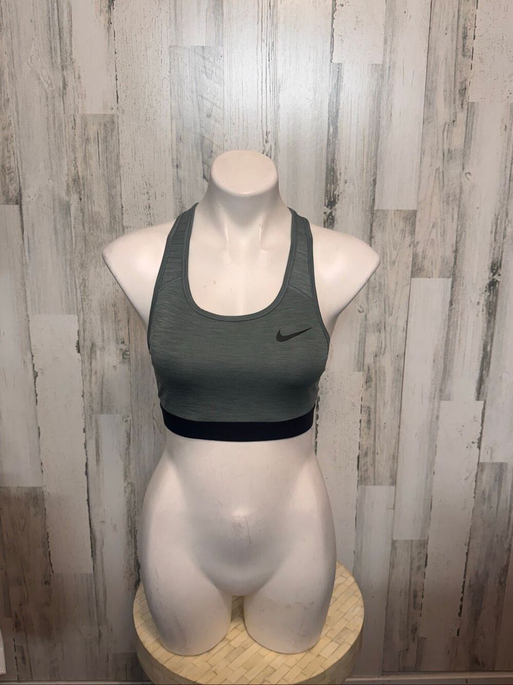 Nike Dri-FIT Racerback Sports Bra Heather Charcoal Grey Swoosh Womens Medium